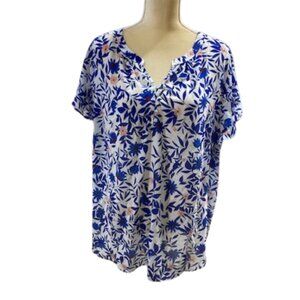 Liz Claiborne Woman White and Blue Floral Blouse  1X